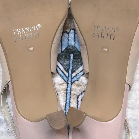 Franco Sarto Blush Pink Leather Open Toe Slingback Kitten Heels Sz.9 - Picture 9 of 10